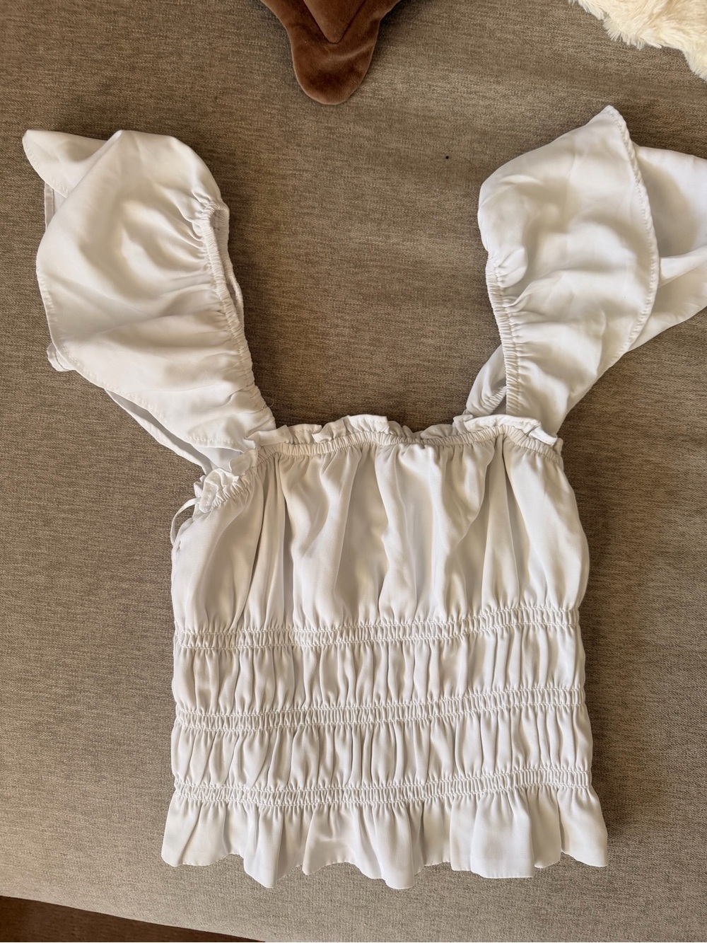 Abercrombie & Fitch White Smocked Ruffle Strap Crop Top